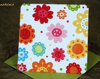 Blank Mini Card Set of 10, Petite Sunny Floral with a Contrasting Pattern on the Inside, Metallic Lime Envelopes, mad4plaid