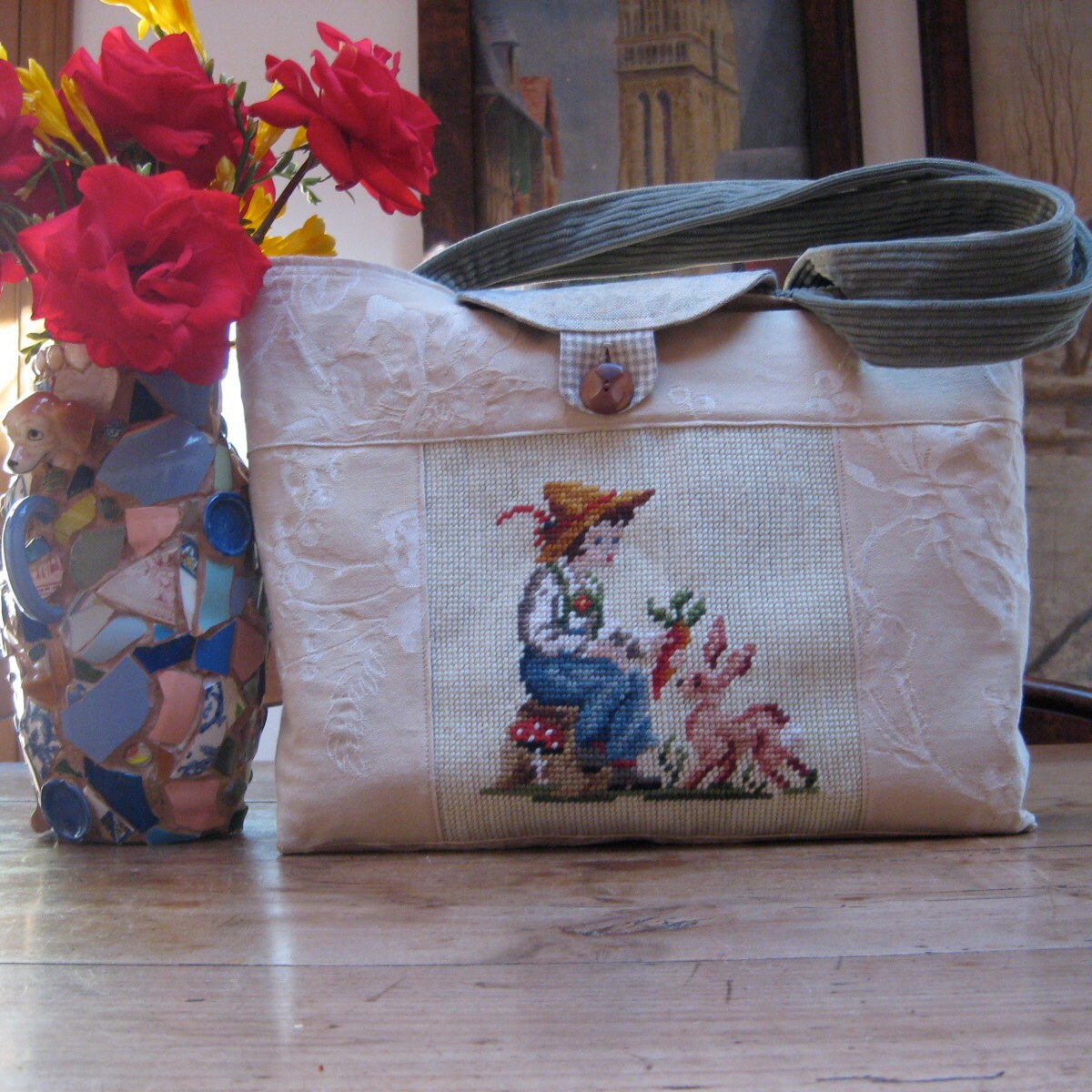 Vintage Needlepoint Tote Bag Medium