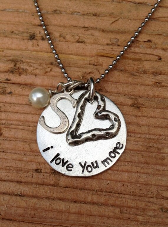 Items similar to Hand Stamped I love You More Necklace ...