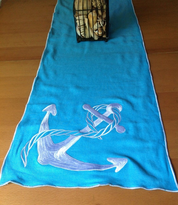 Nautical beach Table Runner Linen 14' x 64 Coastal