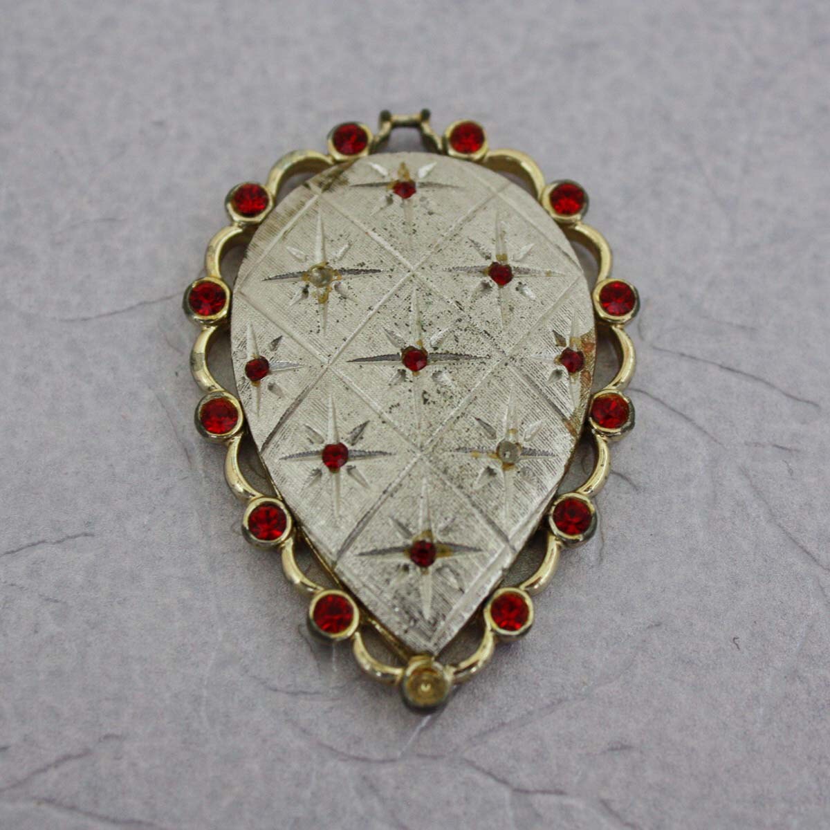 Emmons Pendant with Red Rhinestones Vintage Costume Jewelry