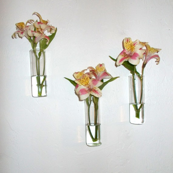 Set of Three Hand Blown Glass Wall Vases