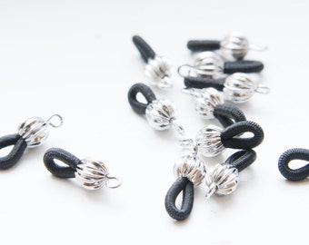 10pcs White Gold Tone with Black Elastic Eye Glass Holder - 18x7mm (08) (I-366)