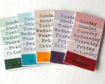 PAINT CHIP MATCHBOOK notepads Set of 5- Days of the Week in brights