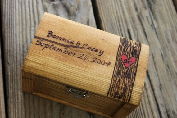 Rustic Woodburned Ring Bearer Box -Tree Trunk by LazyLightningArt