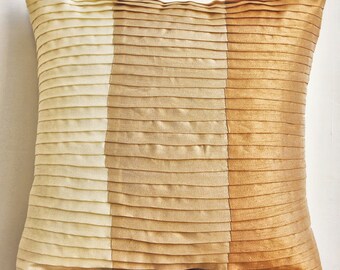Luxury Beige Pillow Covers, Color Block Textured Pintucks Throw Pillows Cover Square 18"x18" Silk Pillow Covers - Shades Of Glory