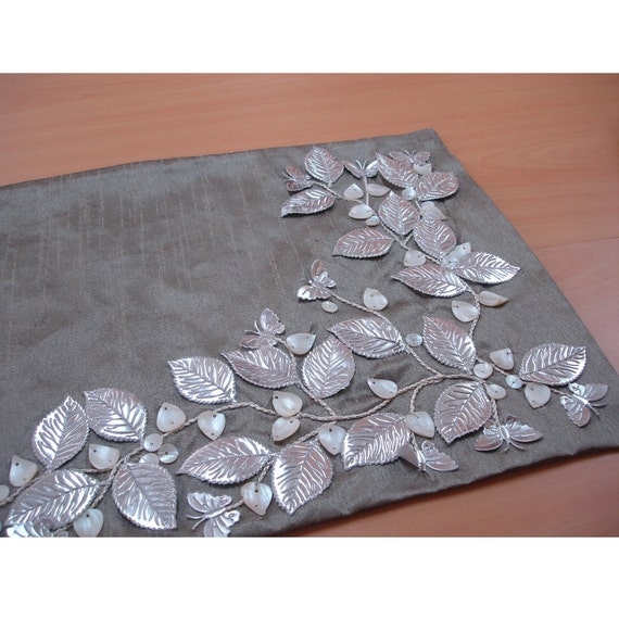 Beaded Table Runner Silver Beautiful Butterfly Mother Of Pearl