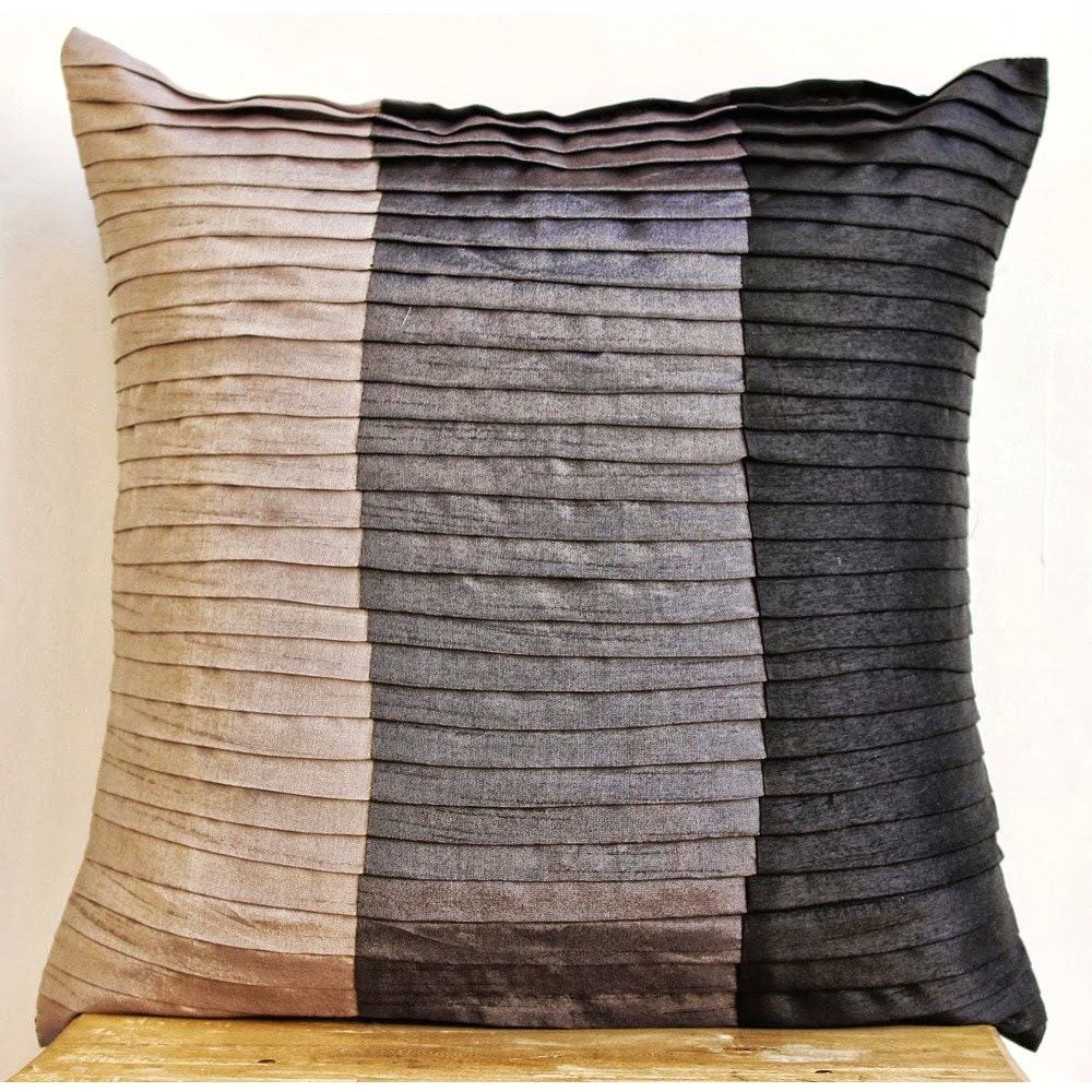 Luxury Black Throw Pillow Covers Color Block & Pintucks