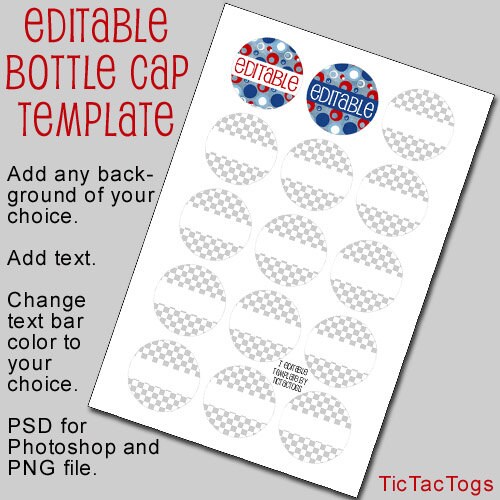 Instant Download Editable Bottle Cap Image Template Collage