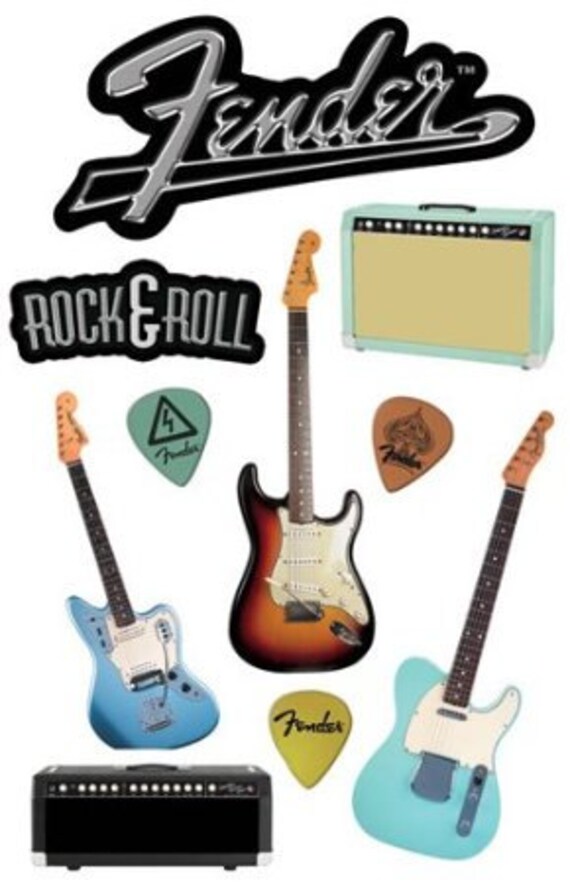Autocollants 3D Fender – Paper House – Thème Musique Rock N' Roll – Scrapbooking RARE