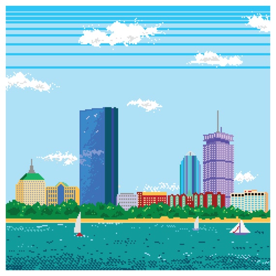 8-bit Boston Skyline Pixel Art Print by TheDailyRobot on Etsy