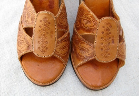 mexican tooled leather sandals