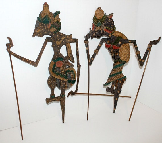 Vintage Wood Shadow Pole Puppets Stick Rod Indonesia Wayang