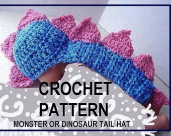 Hat Pattern, Crochet, baby num 379 Monster (Or dinosaur) Tail Hat newborn to age 5 permission to sell your finished hats