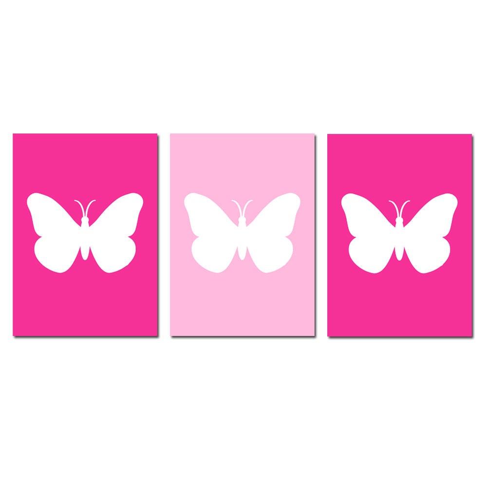 Butterfly Silhouette Modern Baby Girl Nursery Art Set of