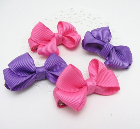 Set of 4 Pink & Purple Cute Little Bows