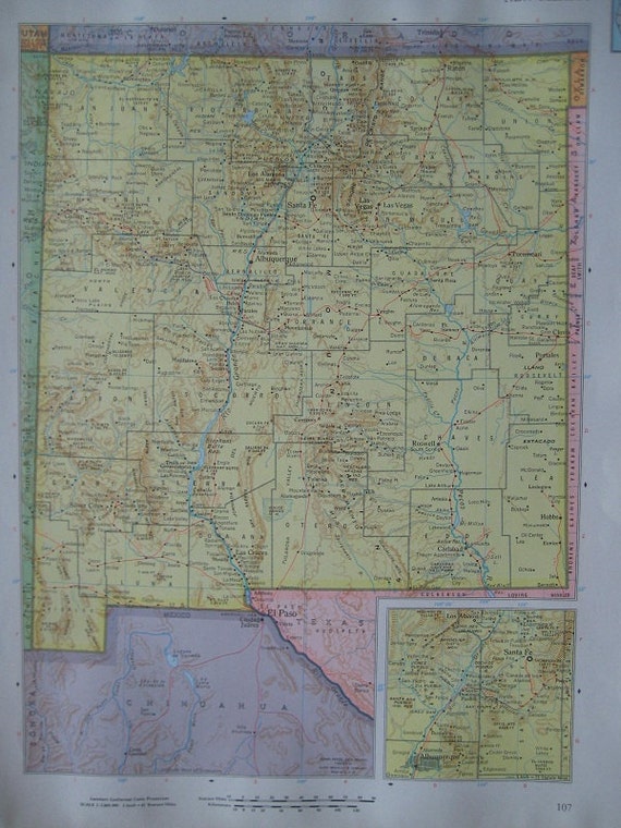 Large Color Map of New Mexico and New York