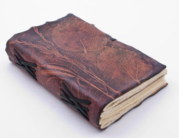 Autumn Leaves Texture Unique Leather Journal: brown, violet
