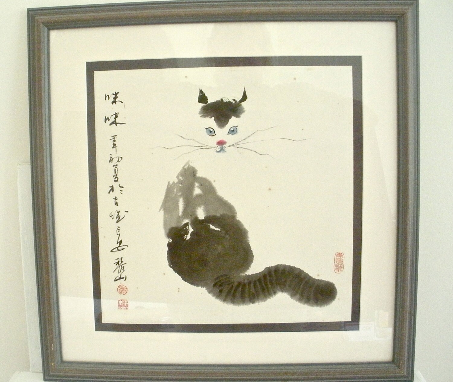 Original Japanese Sumie Ink Painting of Cat