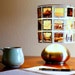 Lampshade made from vintage slides with modern brushed stainless 3 way touch lamp