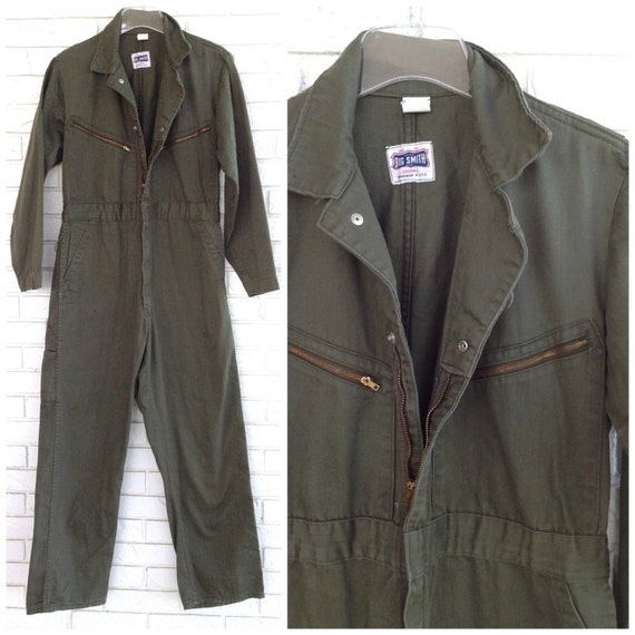 VINTAGE BIG SMITH Coveralls in Olive Drab Green Mens