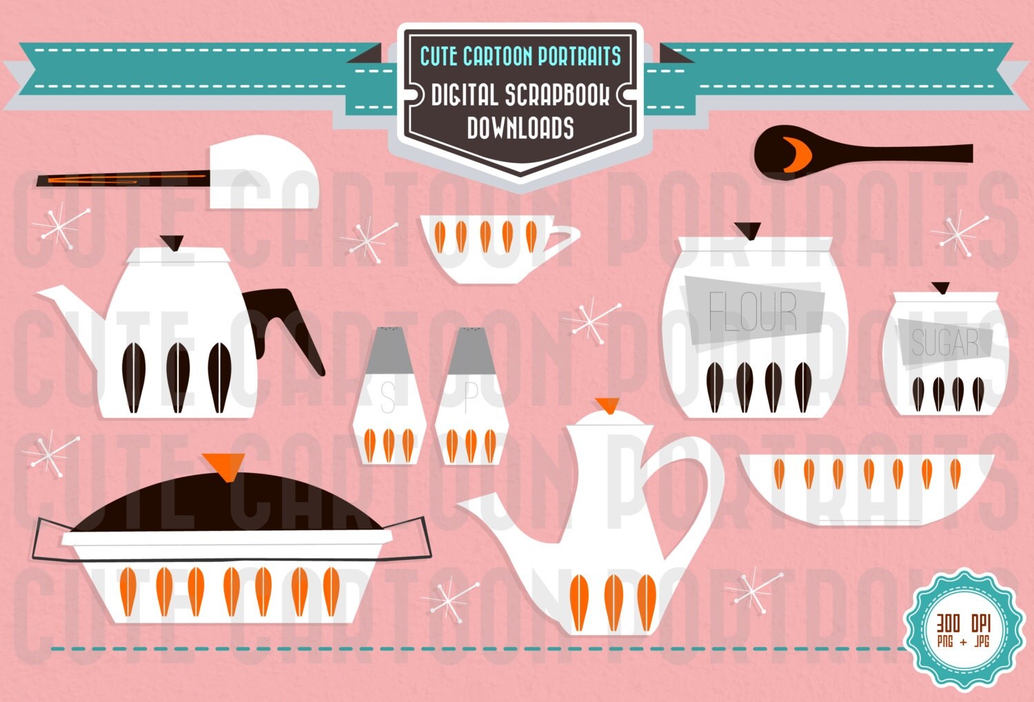 Instant Download Retro Kitchen Set Clip Art Collage Sheet