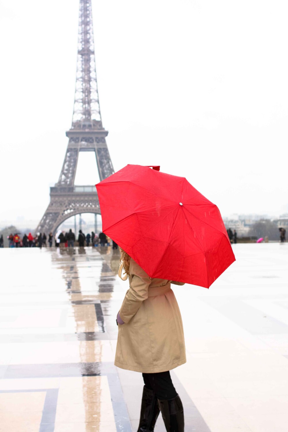 Paris Photography, Spring in Paris, Red Umbrella in Paris, Eiffel Tower