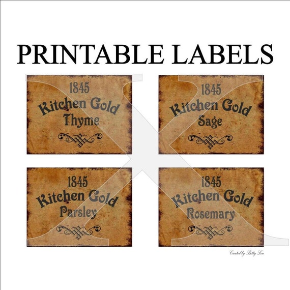 Labels Printable 4 Per Sheet Primitive Grungy Herbs rosemary