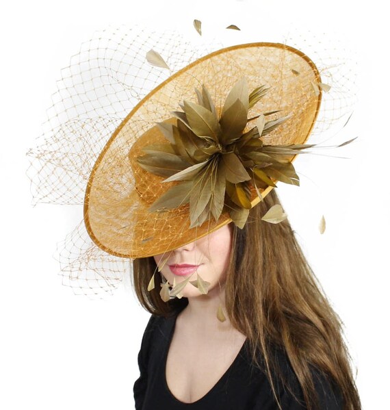 Bijou Old Gold Fascinator Hat for Weddings by Hatsbycressida