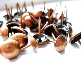 Round Copper Upholstery Tacks with 7/16" Dome Heads and 1/2" Shanks / Set of 50 Nails