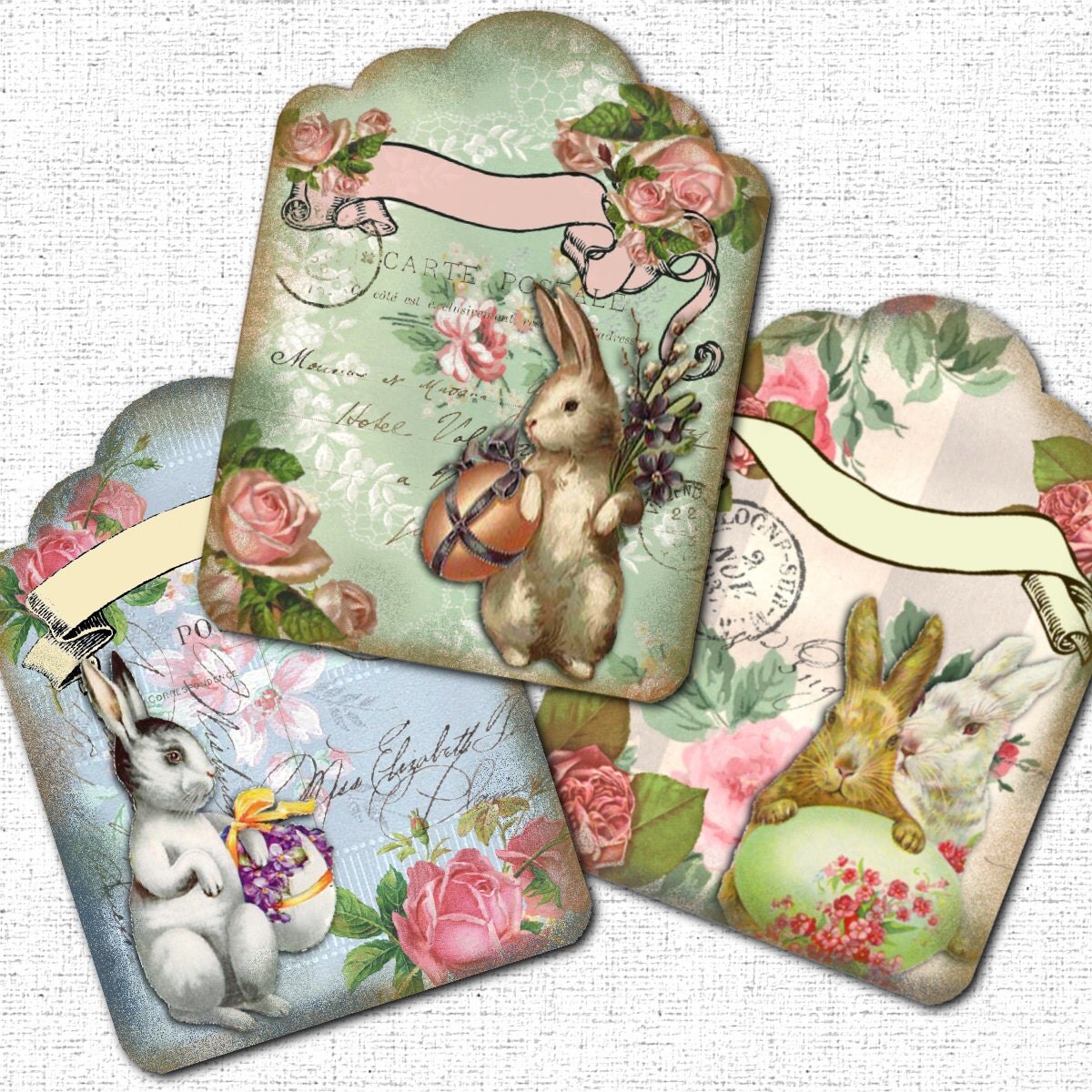 Easter Tags Vintage Bunny Printable Instant Download
