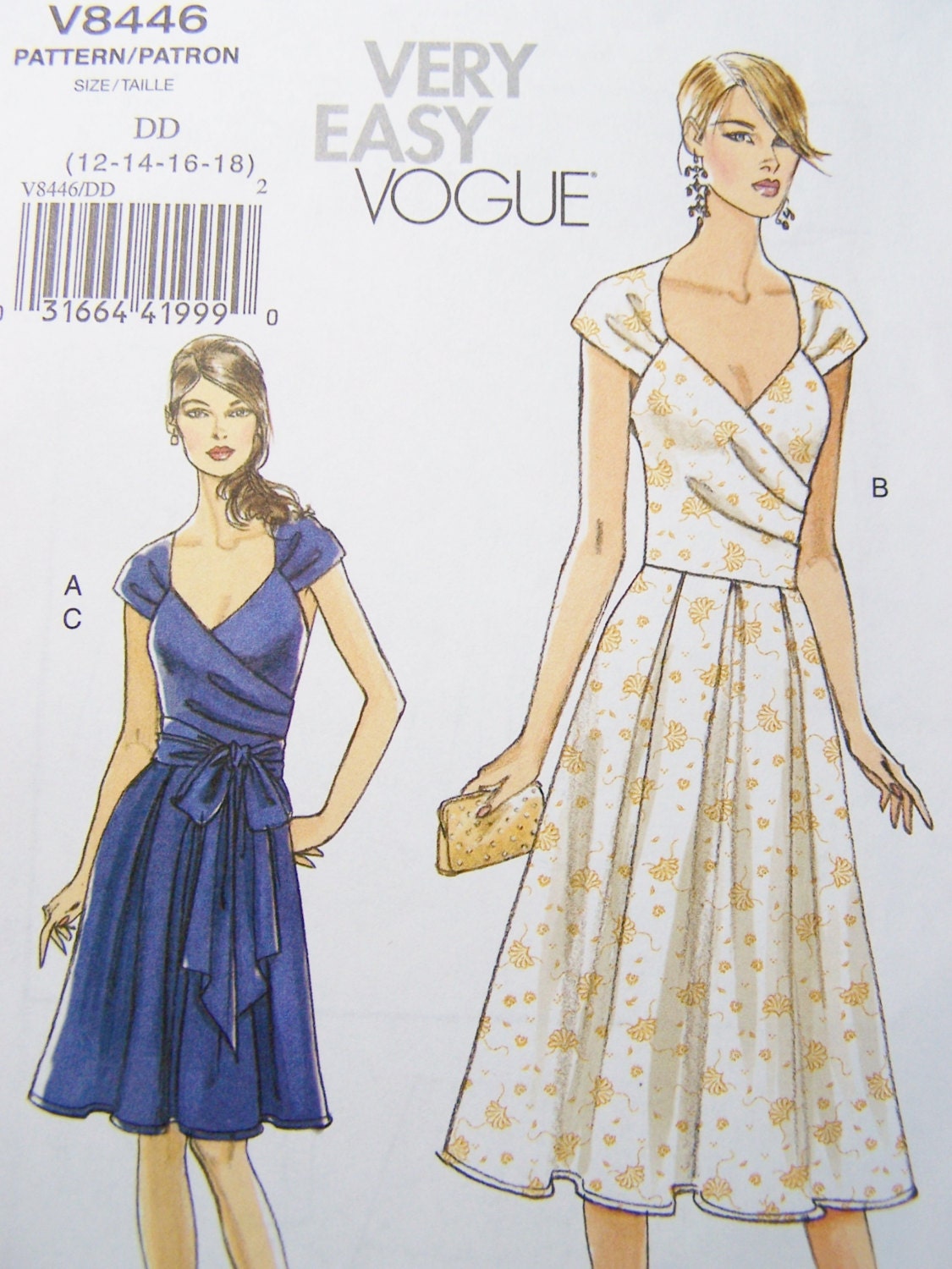 Vogue V8446 Sewing Pattern Womens Wrap Dress With Sash 8888