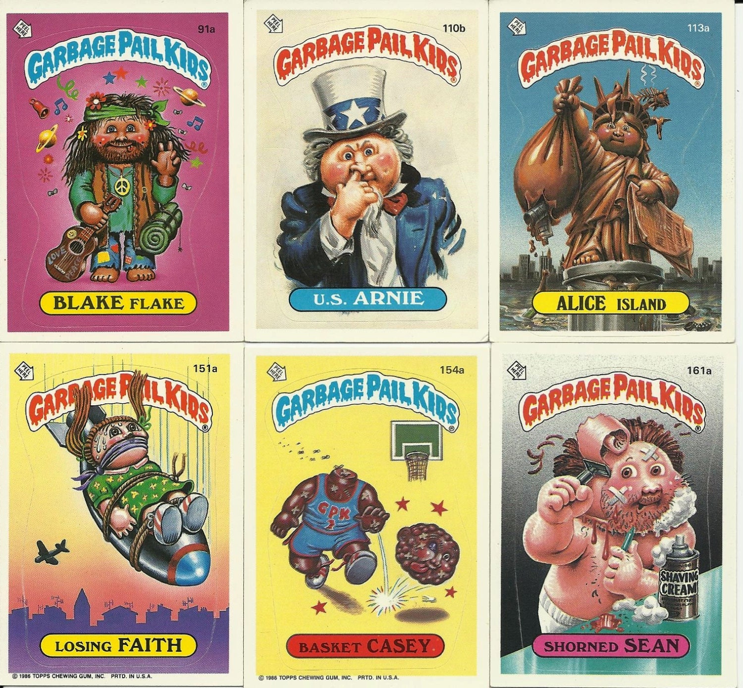 80s Trading Cards Garbage Pail Kids Topps Cards 1986 Paper