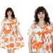 70s Mod Hawaiian Dress Bright Orange 60s Mini 1960s 1970s Ascot Neck Tie A-line Large L XL Plus Size