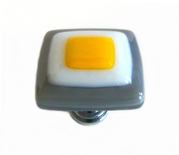 kiln glass design in Fused Glass Yellow and Gray Cabinet White Gold Knob Glass