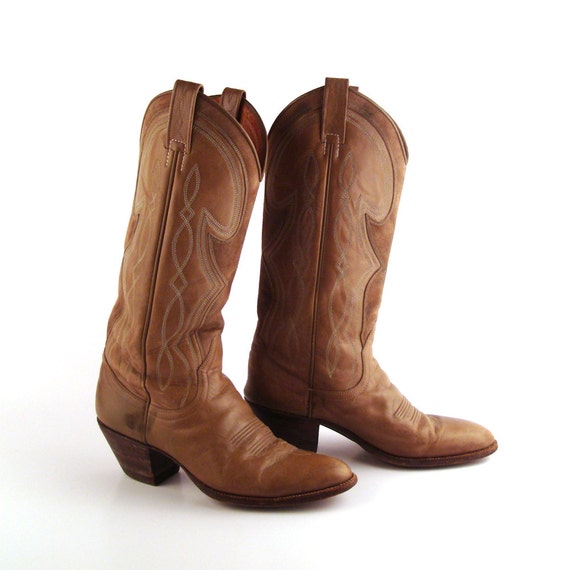 Cowboy Boots Vintage 1970s Women's Taupe Leather Dan Post