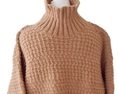 Men Turtleneck Sweater, Brown Sweater Hand Knit in Size Large