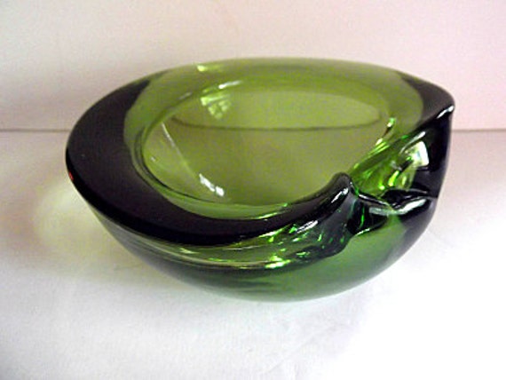 Vintage Murano Barbini Era Green Cased Art Glass Bowl Ashtray
