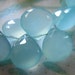 Shop Sale..Aqua Blue CHALCEDONY Briolettes, Heart, Luxe AAA, Set of 6, 11-12 mm, Large Soft Aqua Blue, faceted brides bridal .1