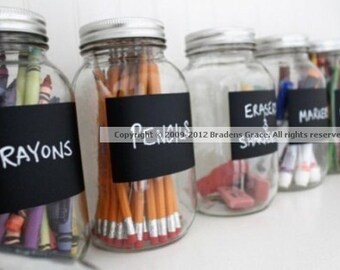 12 Get Organized Chalk Labels-Chalkboard Vinyl Labels-Mason Jar Labels, Chalkboard Stickers