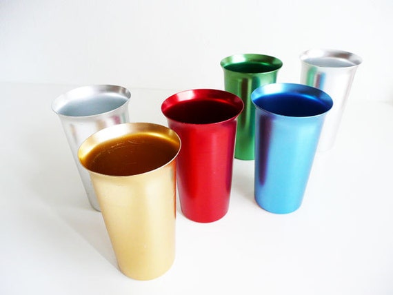 Aluminum Glasses, cups Drinking  Color Craft,  Cups, Metal Vintage aluminum  retro Barware