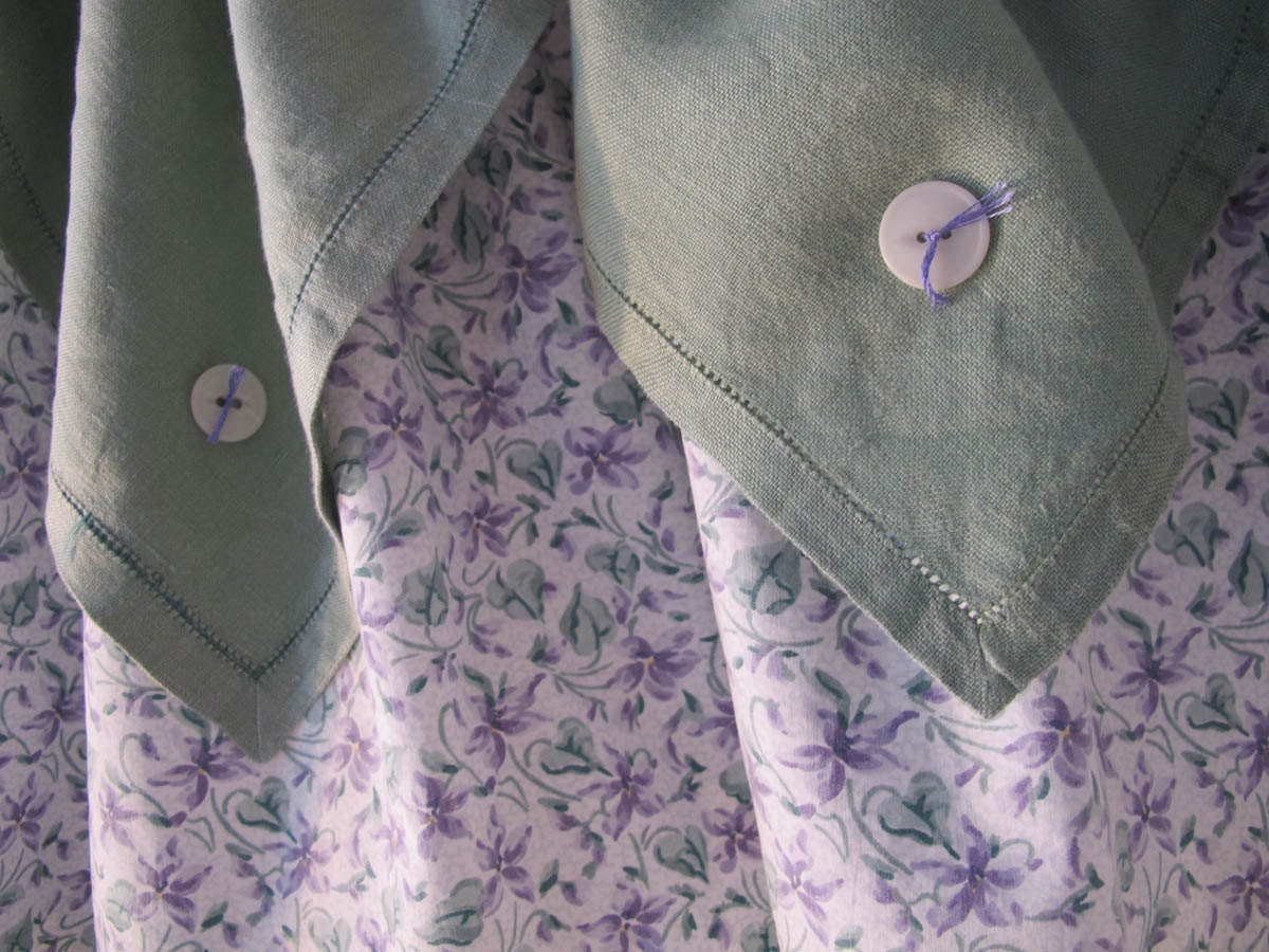 Upcycle Linen Napkins Valance Recycle Green and Purple