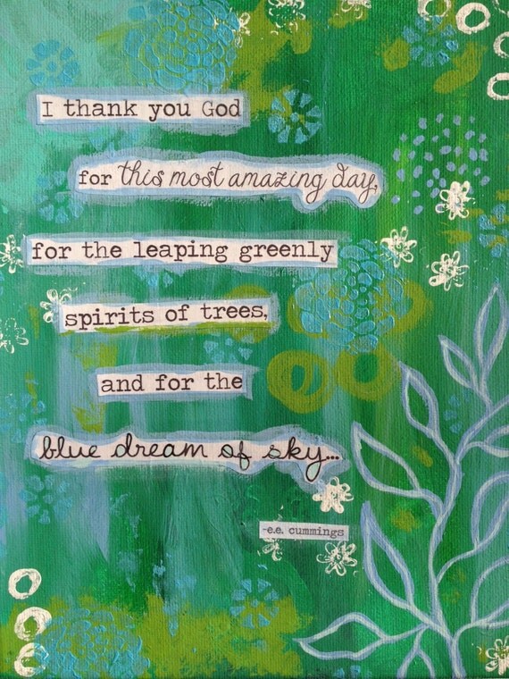cummings quote, I thank you God, gratitude, trees, sky, 8x10 ...