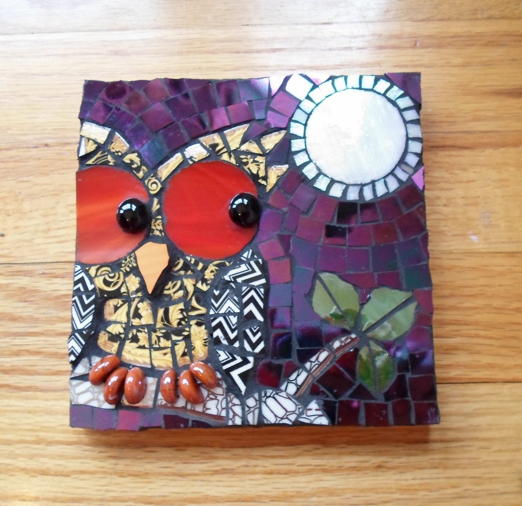 Adorable Owl Mosaic Wall Art Iridescent by reecreationmosaics