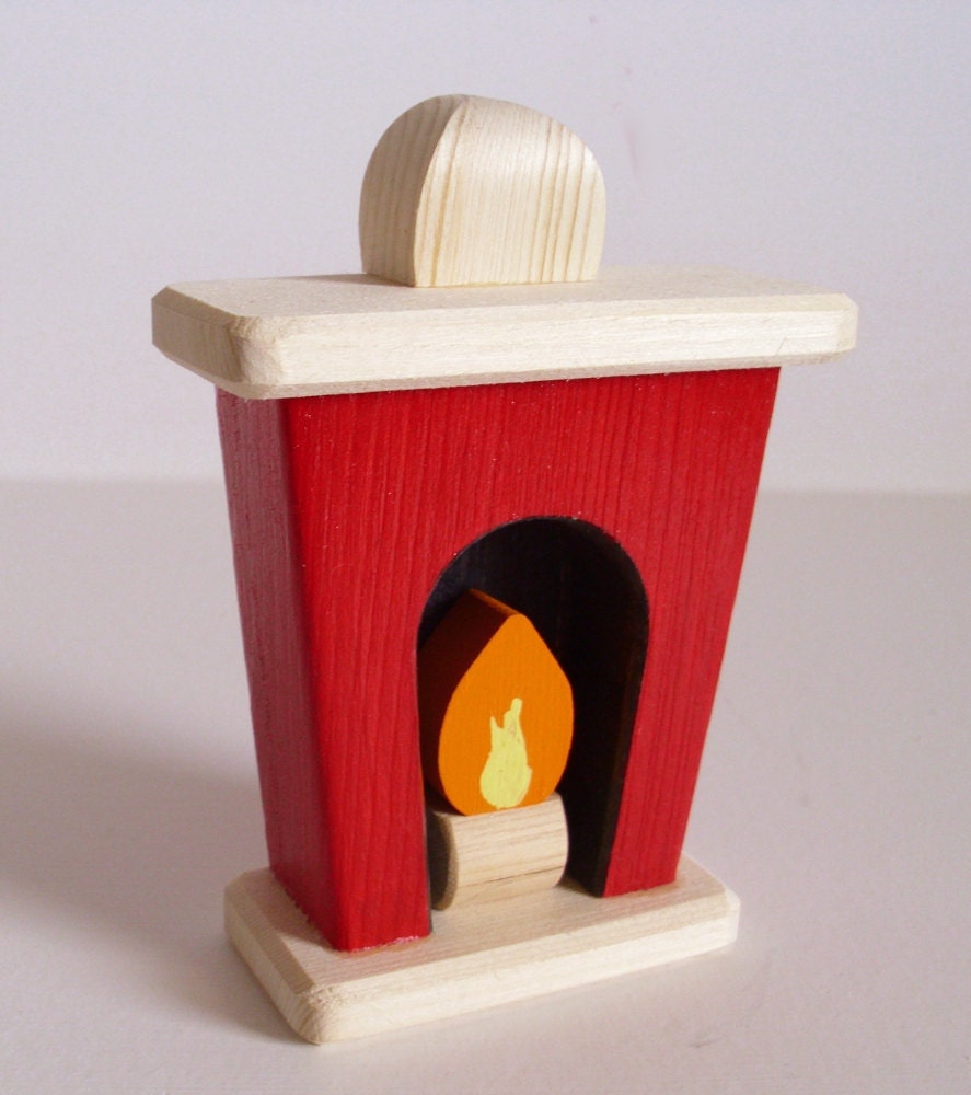 Wooden Toy Small Dollhouse Fireplace Wood Toy Doll House