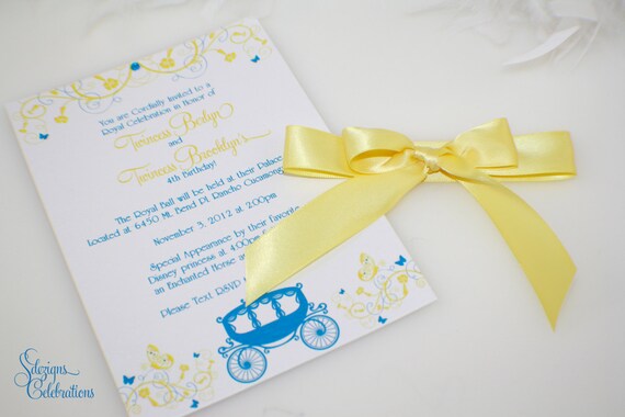 Fairytale Princess Carriage Birthday Invitation - Yellow and Blue Il_570xn