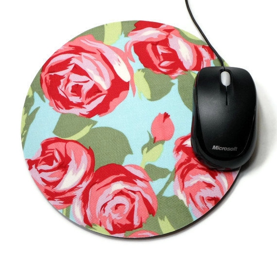 Rose Flower Print Round Mouse Pad