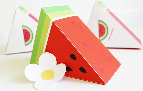 Watermelon Slice Paper Cake favor baking party box printables