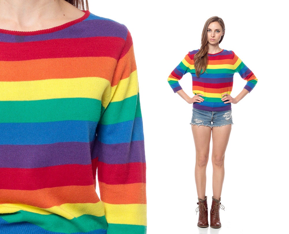 rainbow t color block shirt RAINBOW Sweater Slouchy Shirt Stripe 70s Knit Horizontal
