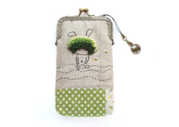 Embroidery Green Bunny Girl Iphone case gadget case iPhone sleeve ( iPhone 6, iPhone 6 Plus, Samsung Galaxy S5 etc. )